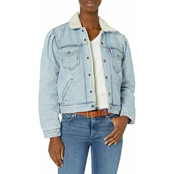Levi's Women's Original Utility Sherpa Trucker Puff Denim Jackets Size Small - Picture 1 of 6